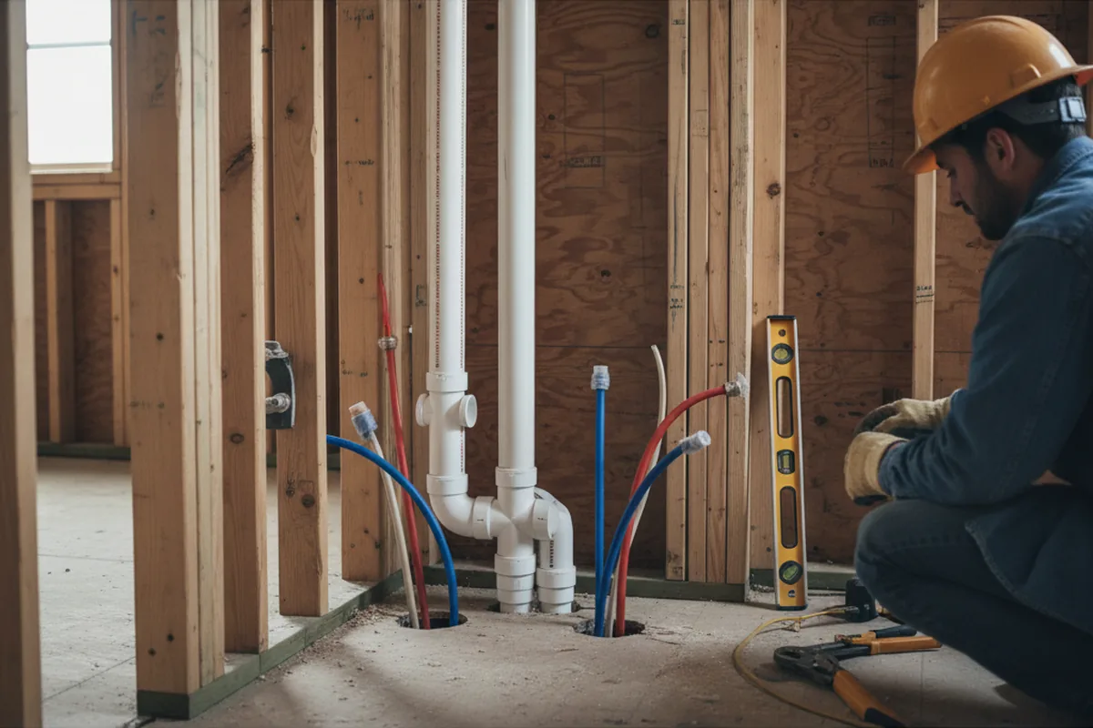 Drain and supply rough-in during Leak Detection in West Chester
